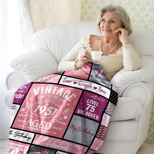 Sunhygge 75th Birthday Gifts for Women Blanket 60"x 50", Gifts for 75 Year Old Woman, 75 Year Old/1951 Birthday Gifts for Women, 75th Birthday Gift Ideas for Mom/Female