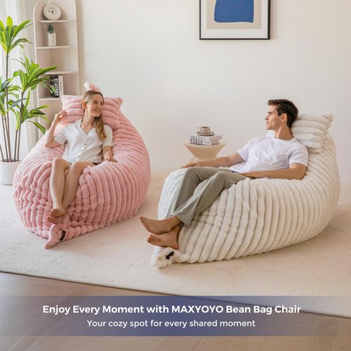 MAXYOYO Giant Bean Bag Chair with Pillow, 3 in 1 Convertible Bean Bag Chair for Adults with Removable Cover, Floor Cushion Stuffed Floor Lounger for Living Room Bedroom, Pink