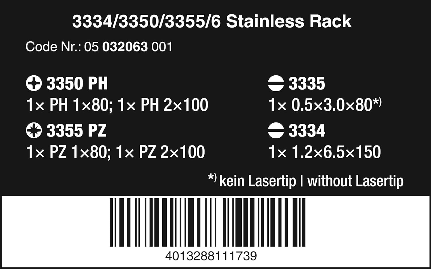Wera Screwdriver Set - 6-Piece Stainless Steel with Rack | 3334/3350/3355/6 Models