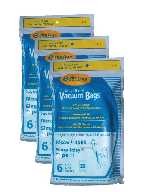 EnviroCare Replacement Designed To Fit Riccar Simplicity Type H Vacuum Bags, Canister Vacuum Cleaners, 18 Pack