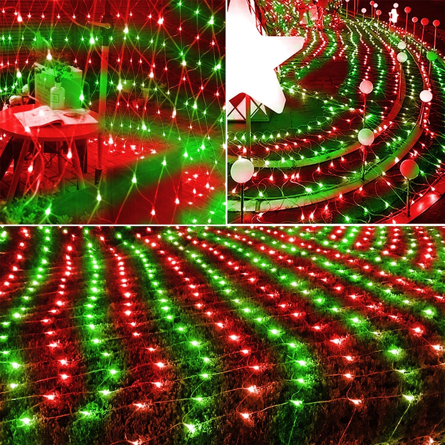 WATERGLIDE 12FT x 5FT Outdoor Christmas Net Lights - 360 LED Waterproof Mesh String Lights | Red & Green