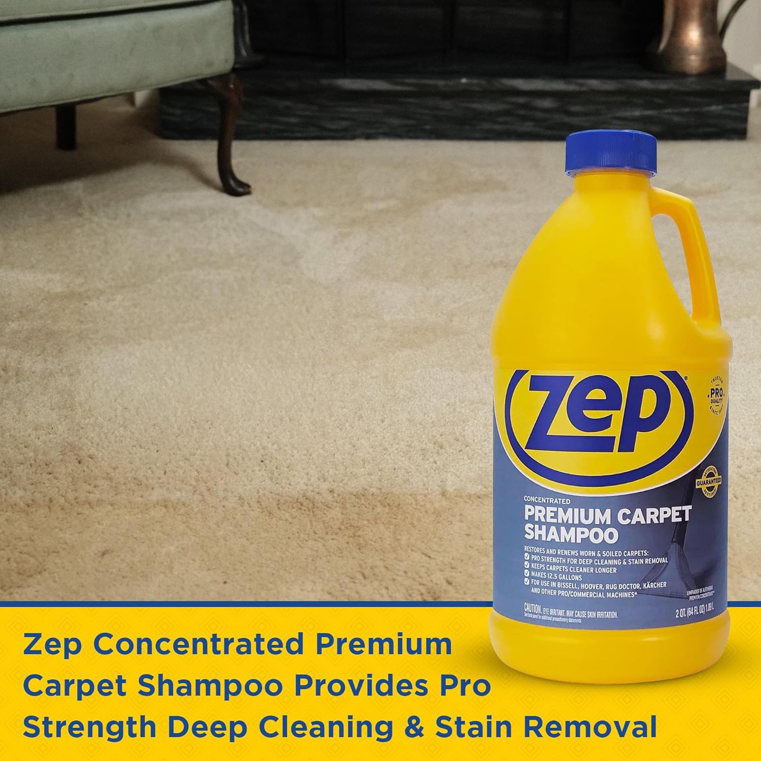 Zep Shampoo | Premium Carpet Cleaner - 64 Oz Bottle for Deep Cleaning and Stain Removal