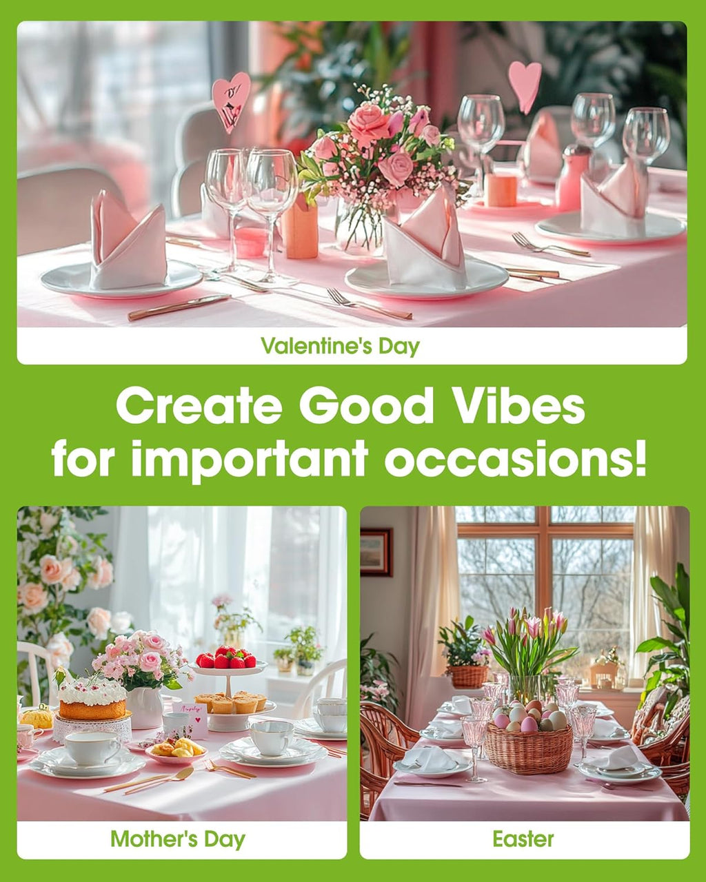 Pureegg Disposable Plastic Tablecloths - 10 Pack, 54 x 108 Inch, Leakproof & Sturdy, Pink for Easter & Celebrations