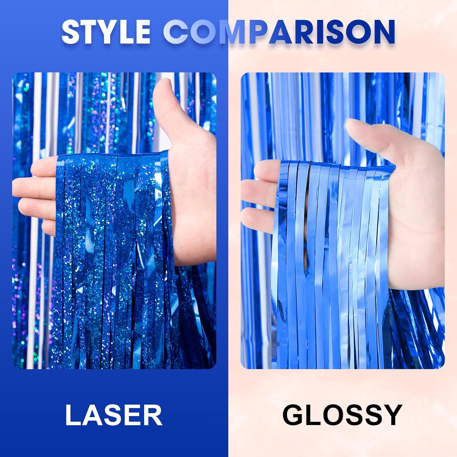 Voircoloria Laser Blue Foil Fringe Backdrop Curtains - 3 Pack | 3.3 x 8.2 ft Party Decorations for Graduation, Baby Shower, & More