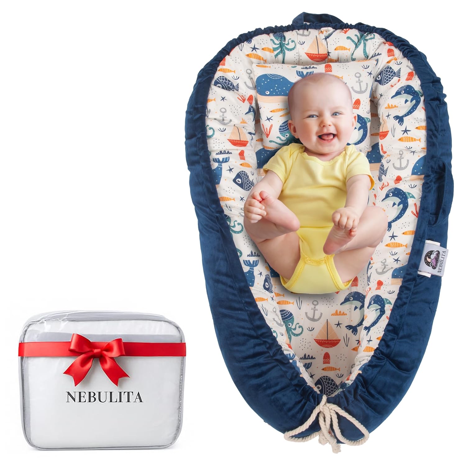 Skiennix Newborn Lounger - Flexible & Portable Infant Support Cushion | Soft 100% Cotton, Multi-Use for Travel & Changing Mat