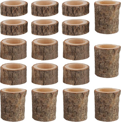 FUNSUEI Wooden Tea Light Candle Holders - Rustic Votive Log Holders for Table Decoration | 18 PCS in 3 Sizes