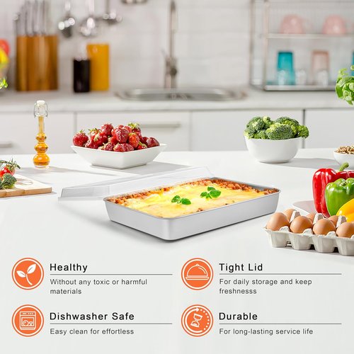 Herogo Baking Pan Set - 7 x 9 Inch Stainless Steel Nonstick Bakeware with Lids | Perfect for Brownies & Casseroles