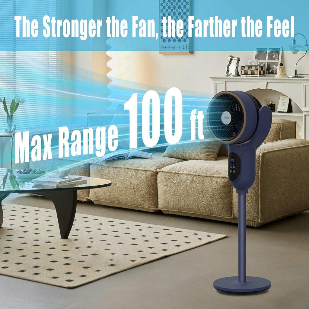 Skiennix Oscillating Tower Fan - 90° Auto Cooling Pedestal Fan for Bedroom & Office | Blue, 100ft Range