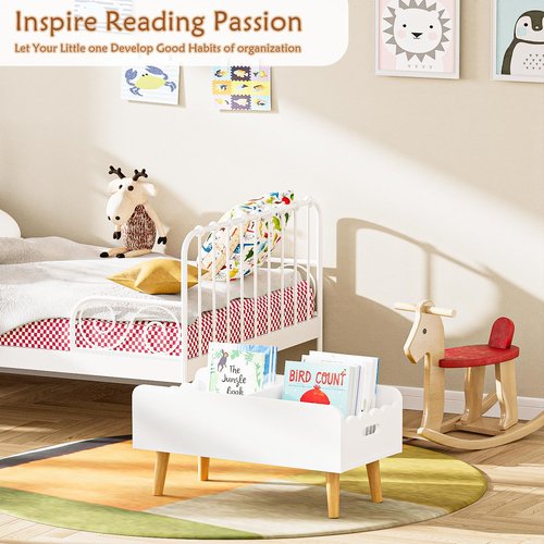 GRANTLEY Montessori Kids Bookshelf for Toddler - Wooden Book Shelf with Toy Storage for Kids Rooms, Floor Book Case for Nursery with Dividers（White）