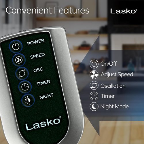 Lasko Tower Fan - High-Velocity Oscillating Room Fan with Remote Control & Timer | 48" Gray