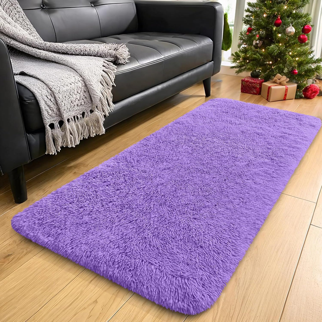OLANLY Machine Washable 2x4 Runner Rug - Soft Fluffy Shaggy Carpet for Bedroom & Nursery | Purple