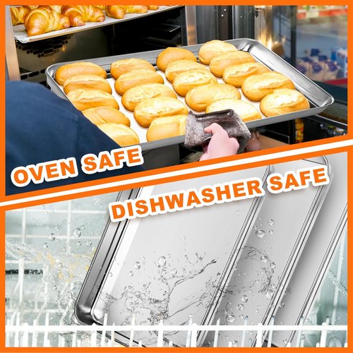 CEKEE Baking Sheet Set of 12 - Heavy-Duty Stainless Steel Cookie Sheets | 16 x 12 Inches, Warp Resistant