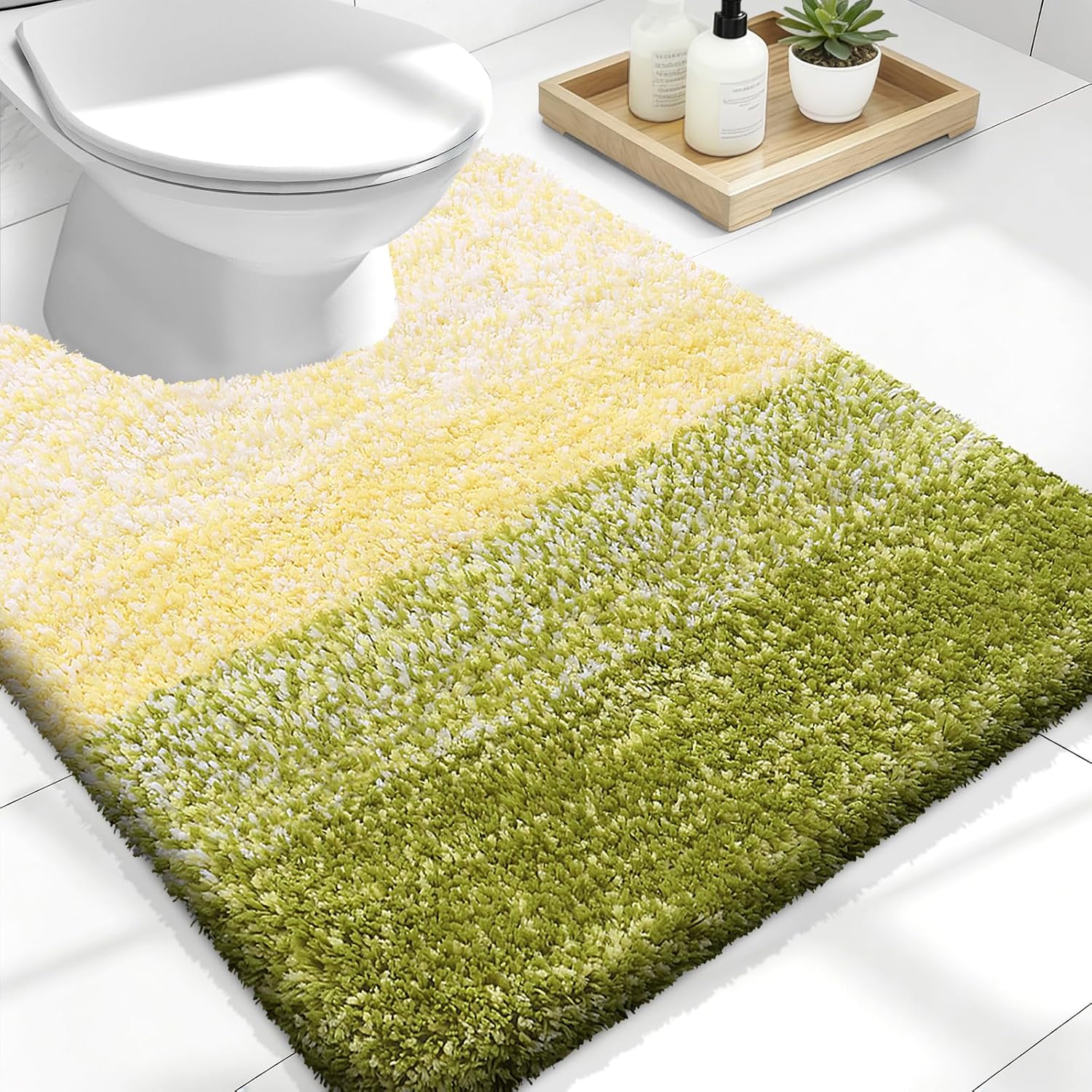 OLANLY Luxury U-Shaped Toilet Rugs - Extra Soft, Absorbent Microfiber Bath Mat, 24x20, Olive Green