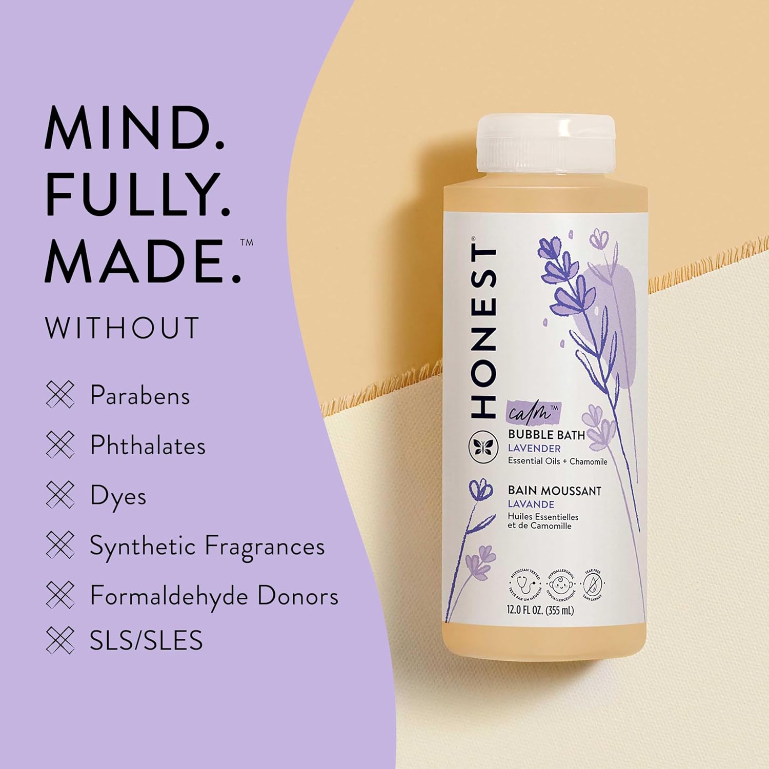 The Honest Company Foaming Bubble Bath - Tear-Free, Hypoallergenic Lavender Calm, 12 fl oz