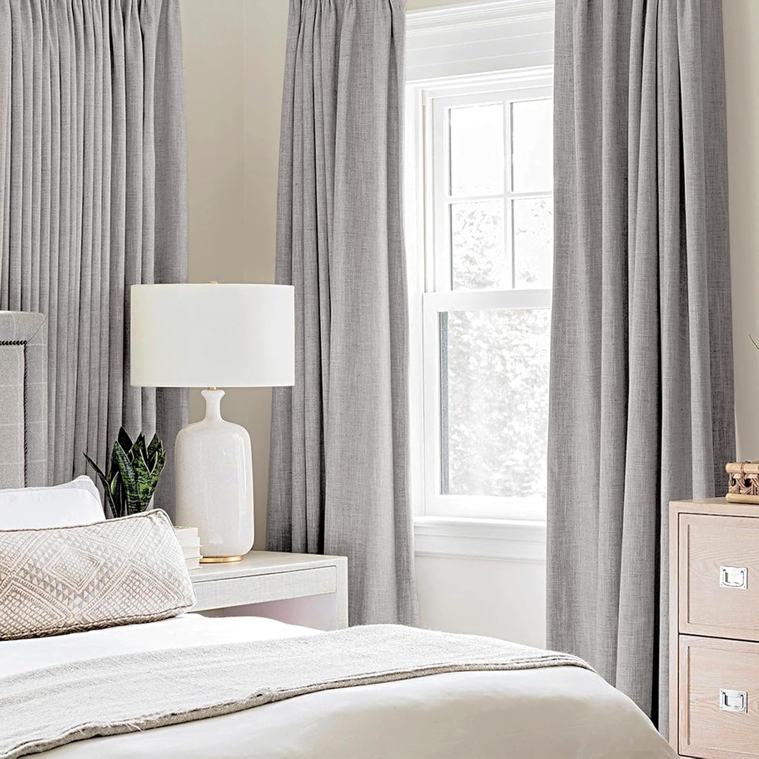 MIULEE Blackout Curtains - 100% Thermal Insulated Light Gray Linen Texture Drapes | 52x54 Inch (2 Panels)