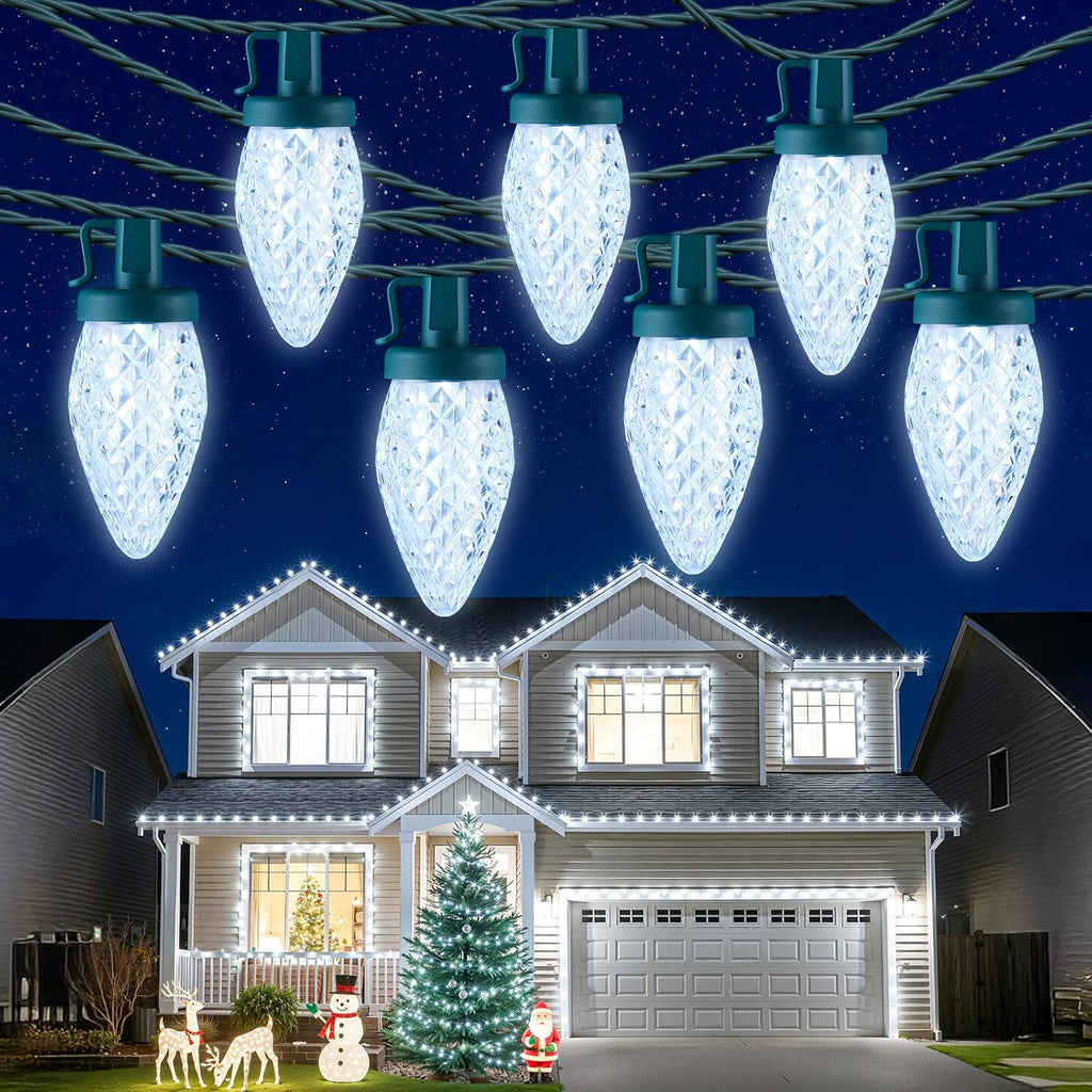 Minetom C9 LED Christmas Lights - 81FT Waterproof String Lights with Timer & 8 Modes | Cool White