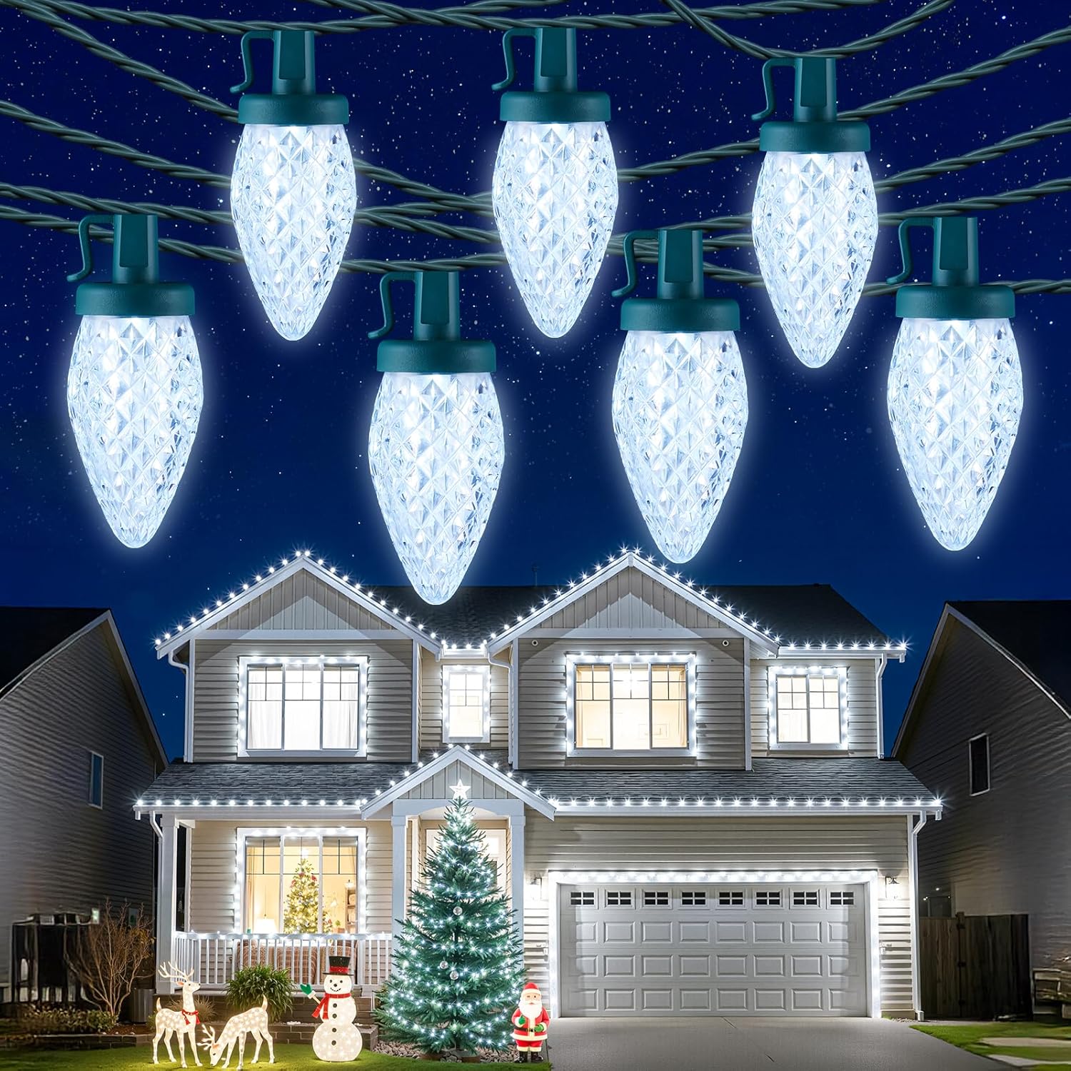 Minetom C9 LED Christmas Lights - 81FT Waterproof String Lights with Timer & 8 Modes | Cool White
