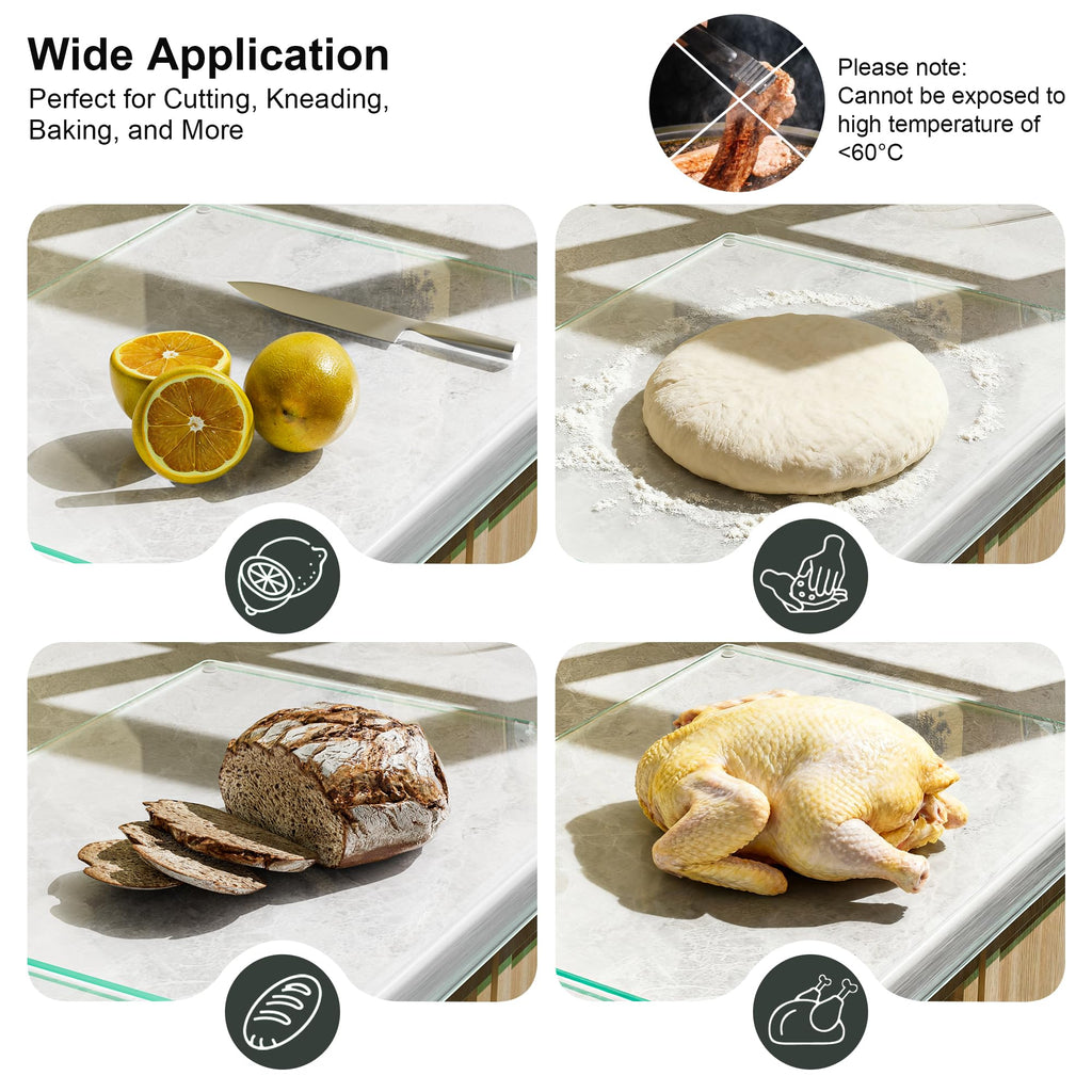 Tempered Glass Cutting Board with Lips, Clear Cutting Board, Easy to Clean and Dishwasher Safe (Clean -17 * 13.2 ins)