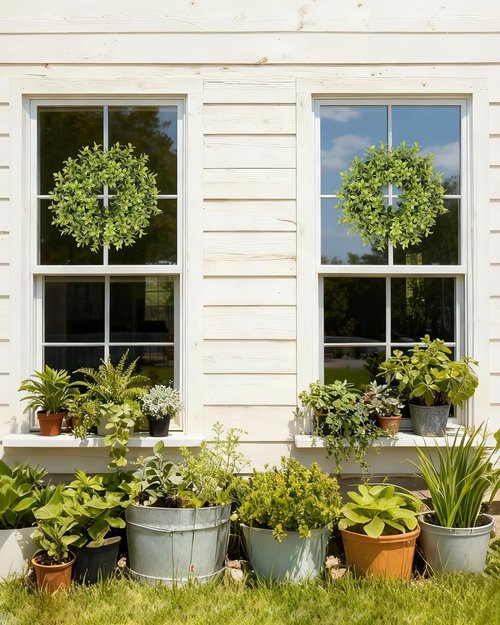 DDHS Boxwood Wreaths - 11" Mini Green Leaves for Front Doors | Spring Summer Indoor/Outdoor Decor
