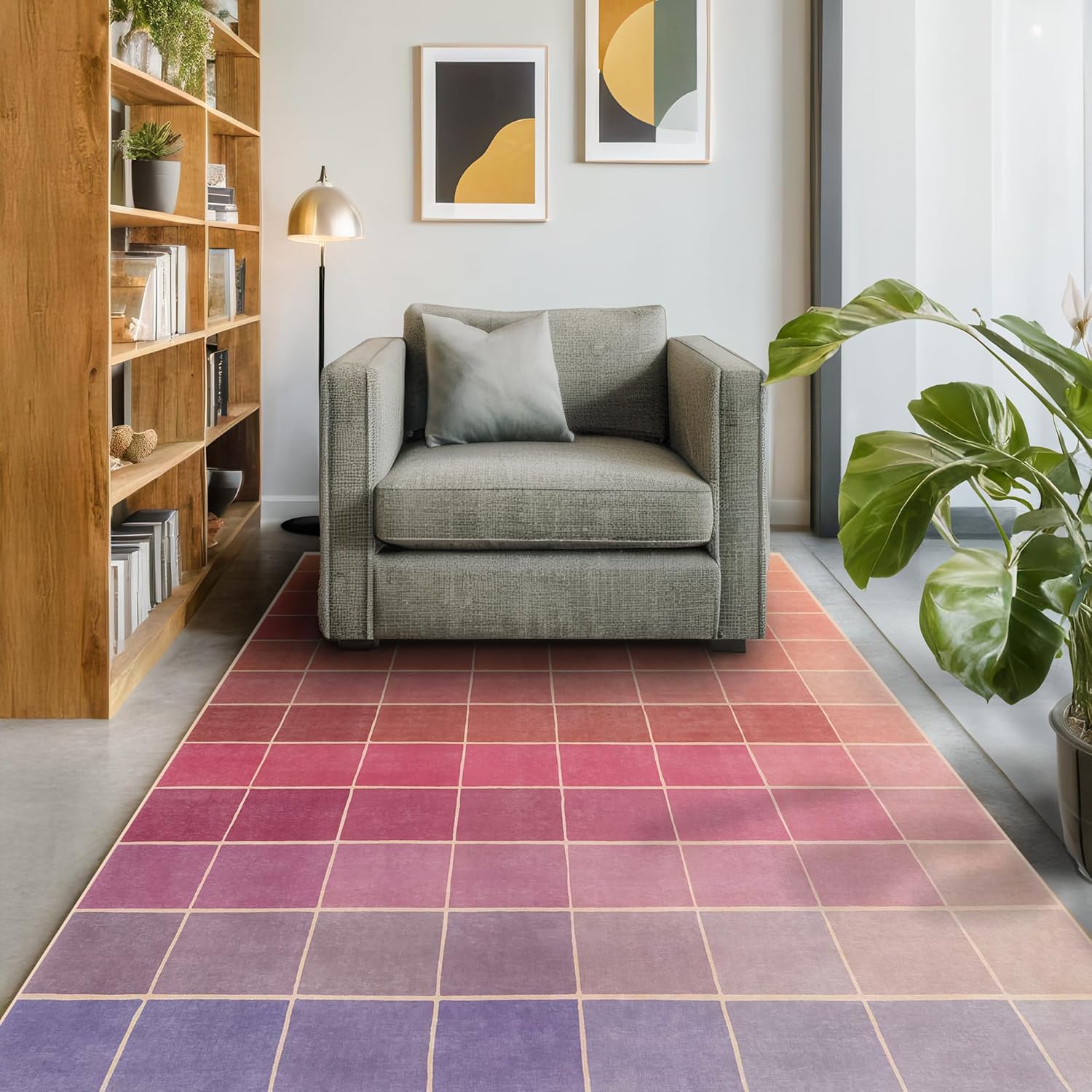 Skiennix Ombre Pink and Orange Area Rug - Washable Non-Slip Design for Living Room | 5x7 Size