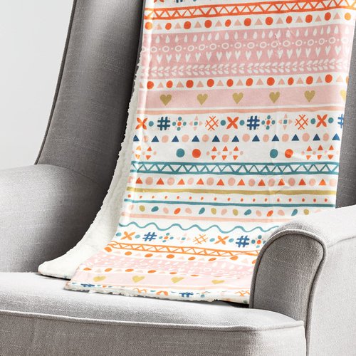 Lush Decor Baby Boho Metallic Hearts Soft & Plush Sherpa Blanket, 40" x 30", Pink & Orange