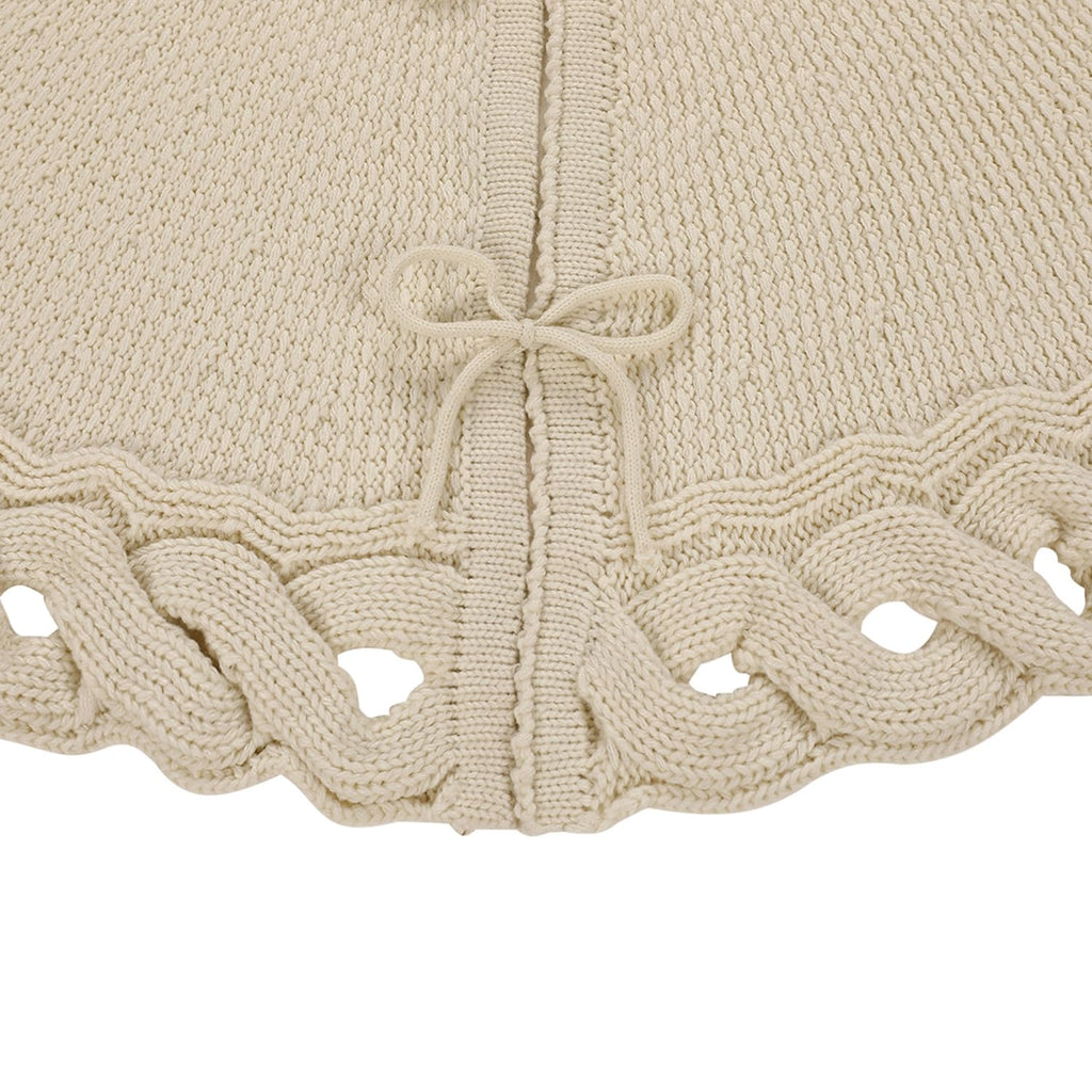 Sattiyrch Knit Christmas Tree Skirt – Classic Cable Knit Tree Base Wrap with Tie Closure – Cozy Holiday Décor for 7–9 ft Christmas Tree (Beige,48in)