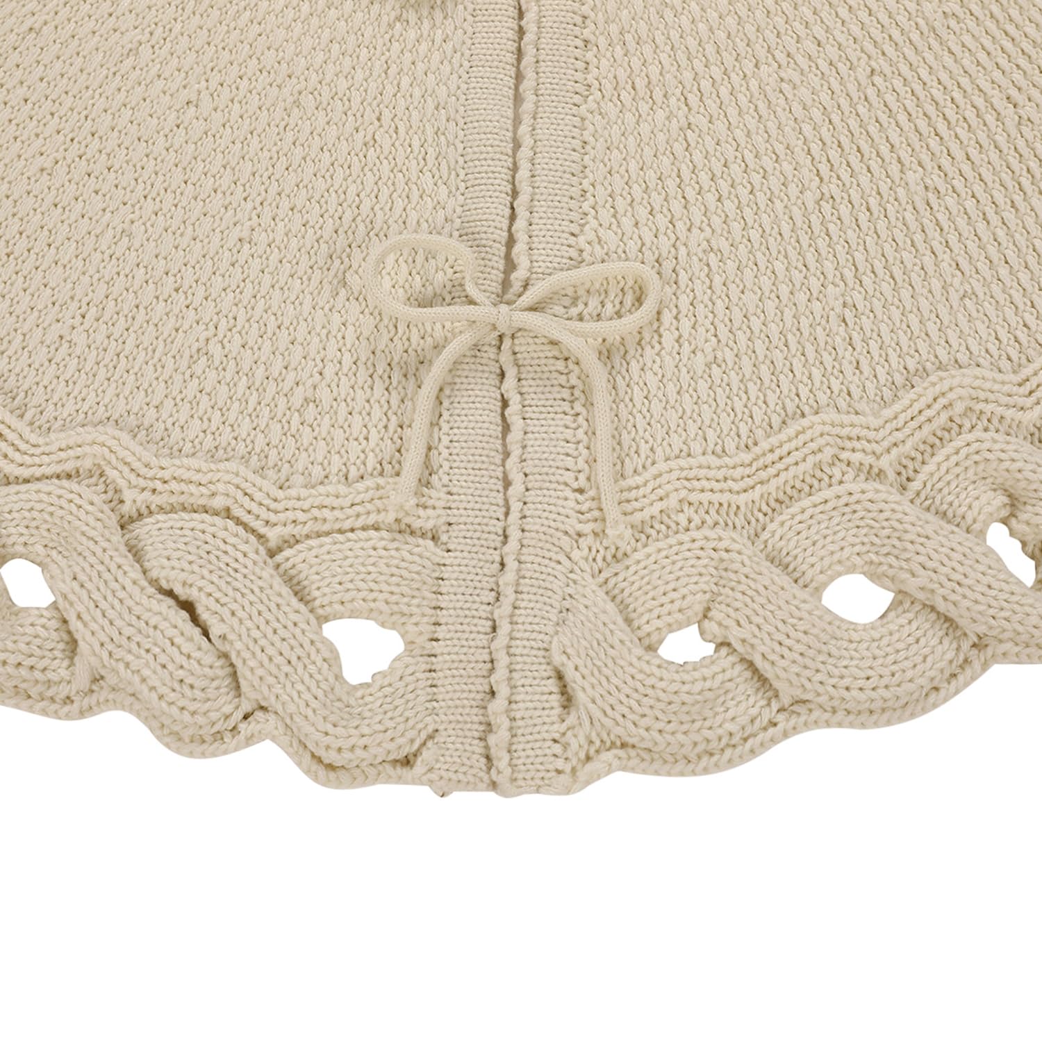 Sattiyrch Knit Christmas Tree Skirt – Classic Cable Knit Tree Base Wrap with Tie Closure – Cozy Holiday Décor for 7–9 ft Christmas Tree (Beige,48in)