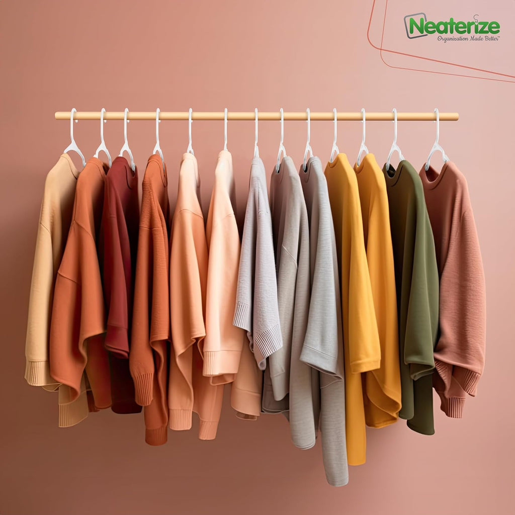 Neaterize Plastic Clothes Hangers - 50 Pack Space-Saving Adult Coat Hangers | White Color