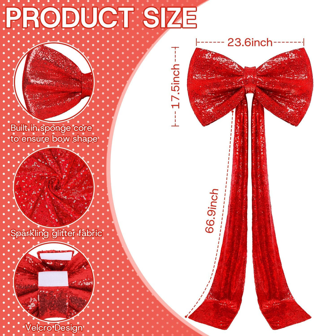 Skiennix Giant Red Sequin Bow - Oversized 75 x 23 Inch Decoration for Weddings & Parties