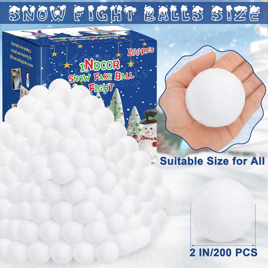 Skiennix 200 Pack Snow Balls - Soft Plush Indoor & Outdoor Winter Game Toys | Realistic Fake Snow Balls