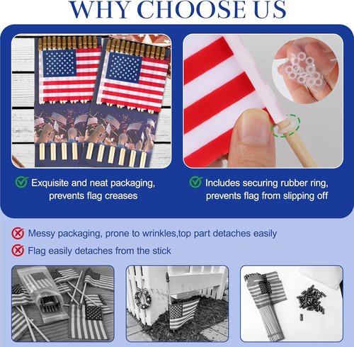 HOOSUN Mini American Flags - 12 Pcs 4''x6'' USA Flags on Sticks for 4th of July & Memorial Day Decor