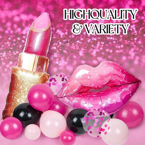 Hot Pink and Black Birthday Decorations with Black Hot Pink Confetti Balloons Happy Birthday Foil Balloons Fringe Curtains for Party Decorations
