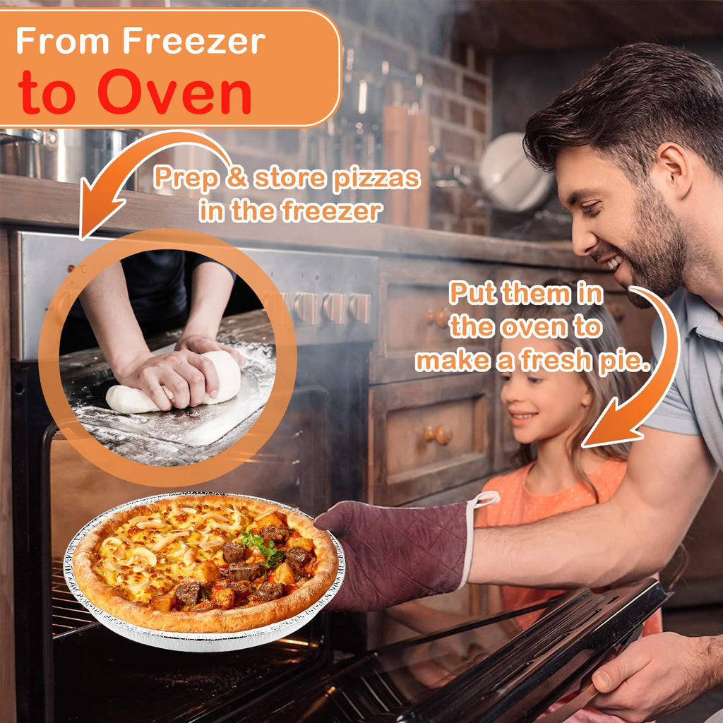 FWEEK 50 Pack Disposable Round Foil Pizza Pans Aluminum Pizza Pans for Personal Pizzas, 11 Inch Round Tin Foil Pan for Cookies, Cake, Focaccia-Freezer & Oven Safe