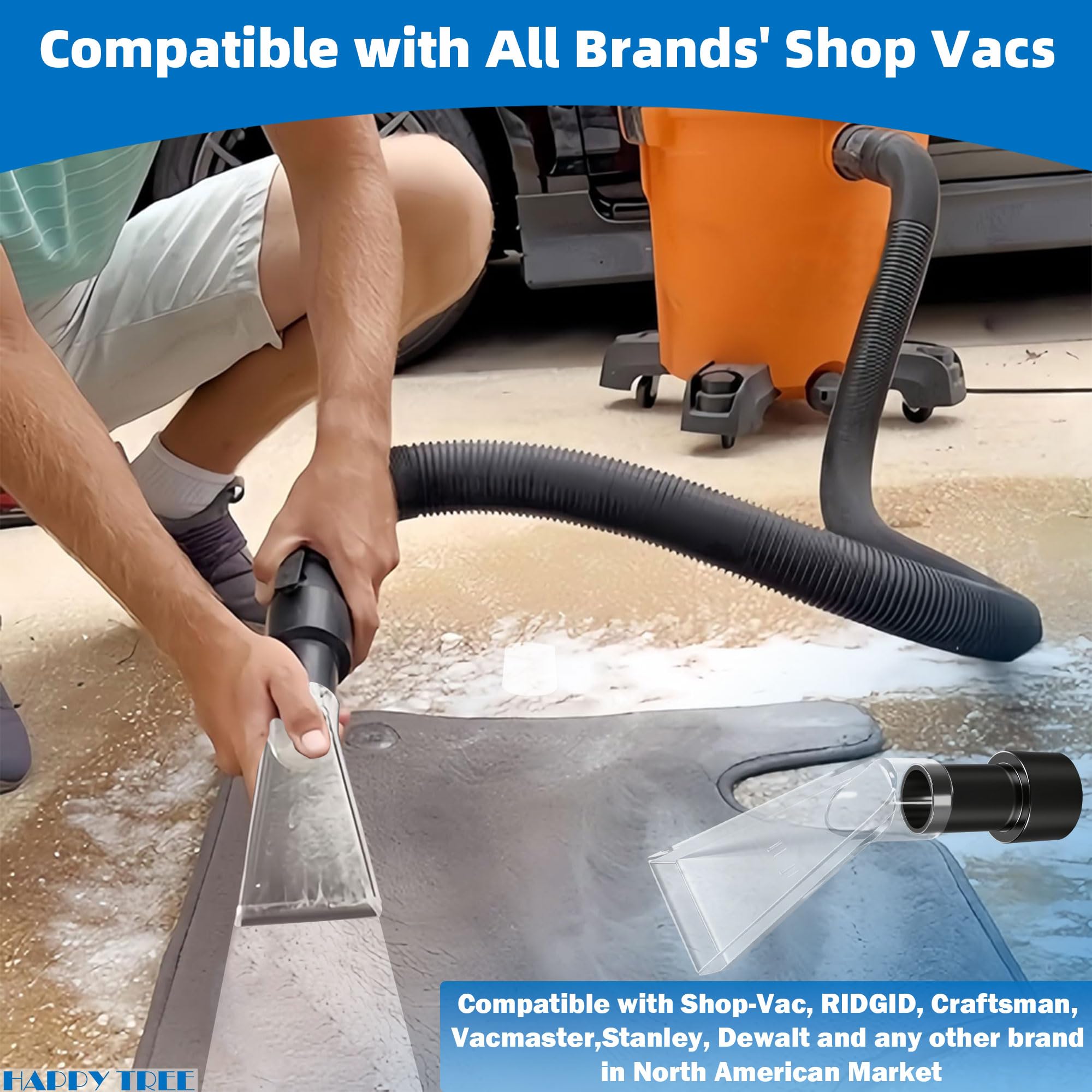 Happy Tree Universal Fits All Brands' Shop Vacs with 2-1/2" & 1-7/8" & 1-1/4" Adapter Clear Extraction Accessory for Auto Detailing, Shop Vac Extractor Attachment Kit for Wet-Dry Vacuum Cleaners
