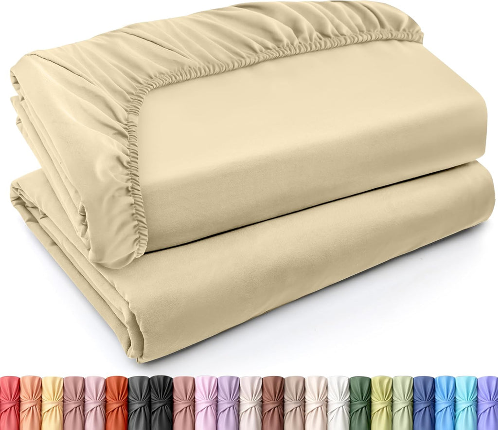 Utopia Bedding Twin Fitted Sheets - Soft Brushed Microfiber - Deep Pockets - Bulk Pack of 2 (Beige)