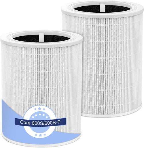 Levoit Core 600S Replacement Filter - 3-in-1 True HEPA & Activated Carbon for Large Rooms | 2 Pack