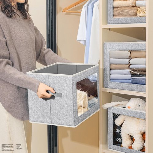 Homsorout Storage Bins - 6 Pack Large Fabric Storage Cubes with Lids & Handles for Organizing Clothes, Towels, Books