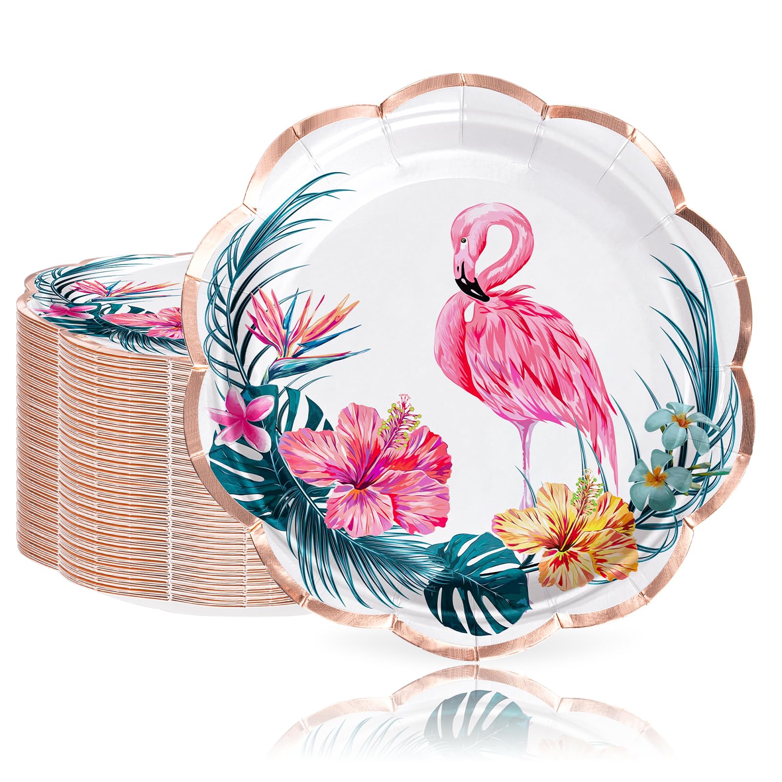 WRAPAHOLIC 25Pcs Summer Paper Plates - 7 Inch Pink Flamingo Disposable Plates Decorative Dinner Plates for Party Tableware Supplies Table Decor