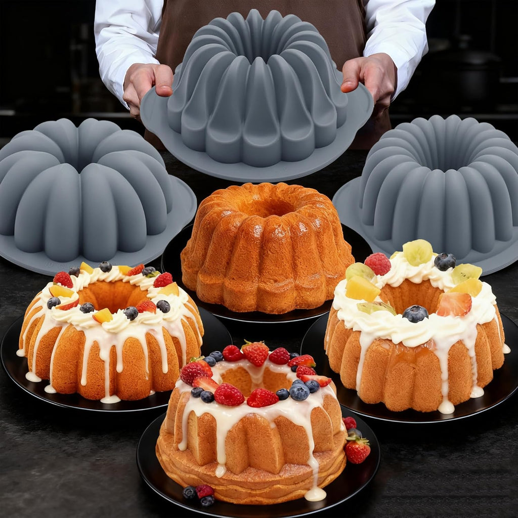 Tongjude Silicone Fluted Tube Cake Pans - 10-Cup Non-Stick Baking Molds for Cakes & Jello | Grey