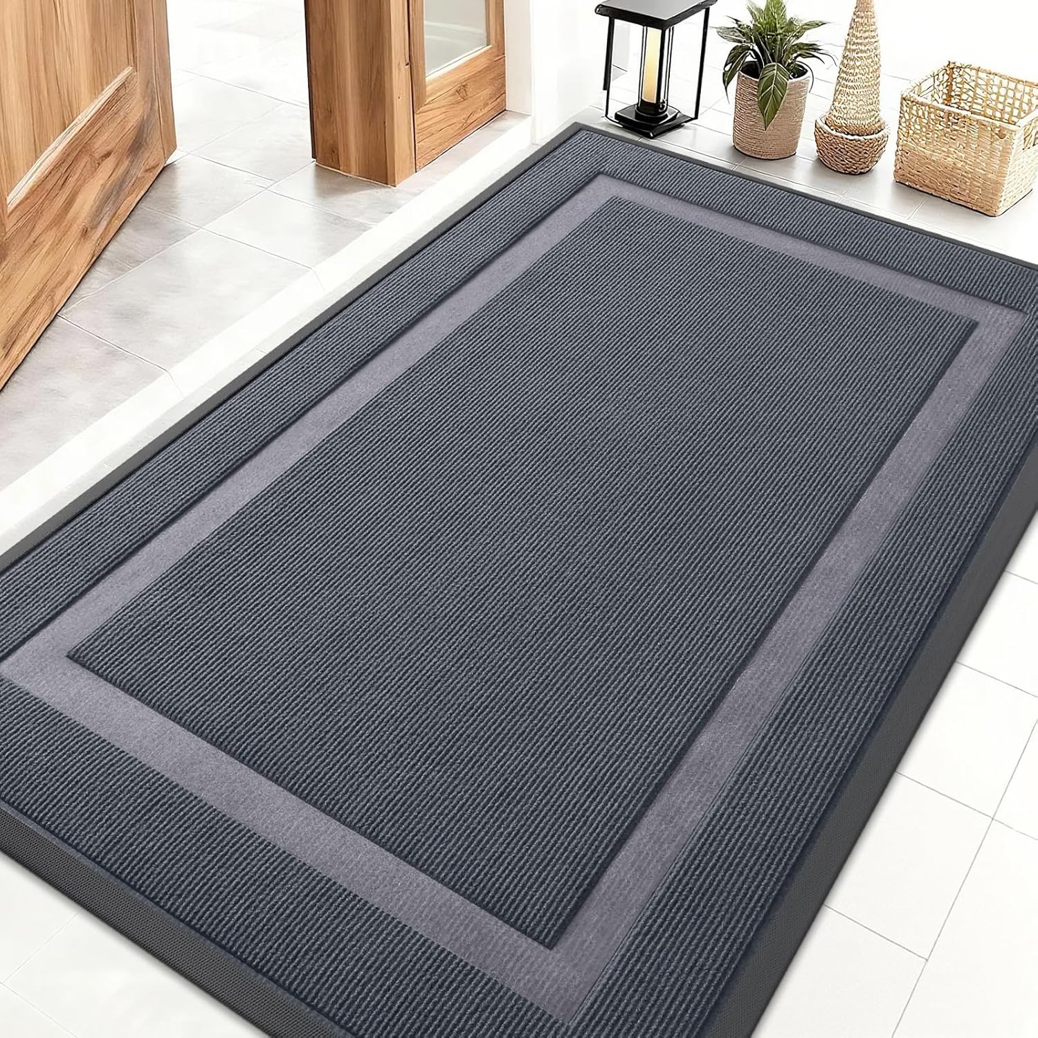 OLANLY Indoor Outdoor Front Door Mat - Waterproof All-Season Doormat, Easy Clean, 47x30, Light Grey