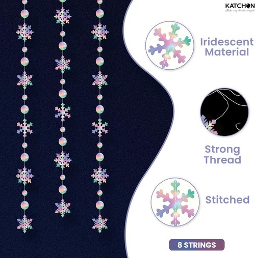KatchOn 6.5 FT Snowflake Garland Decorations - Iridescent Hanging Christmas Decor | Perfect for Winter Parties