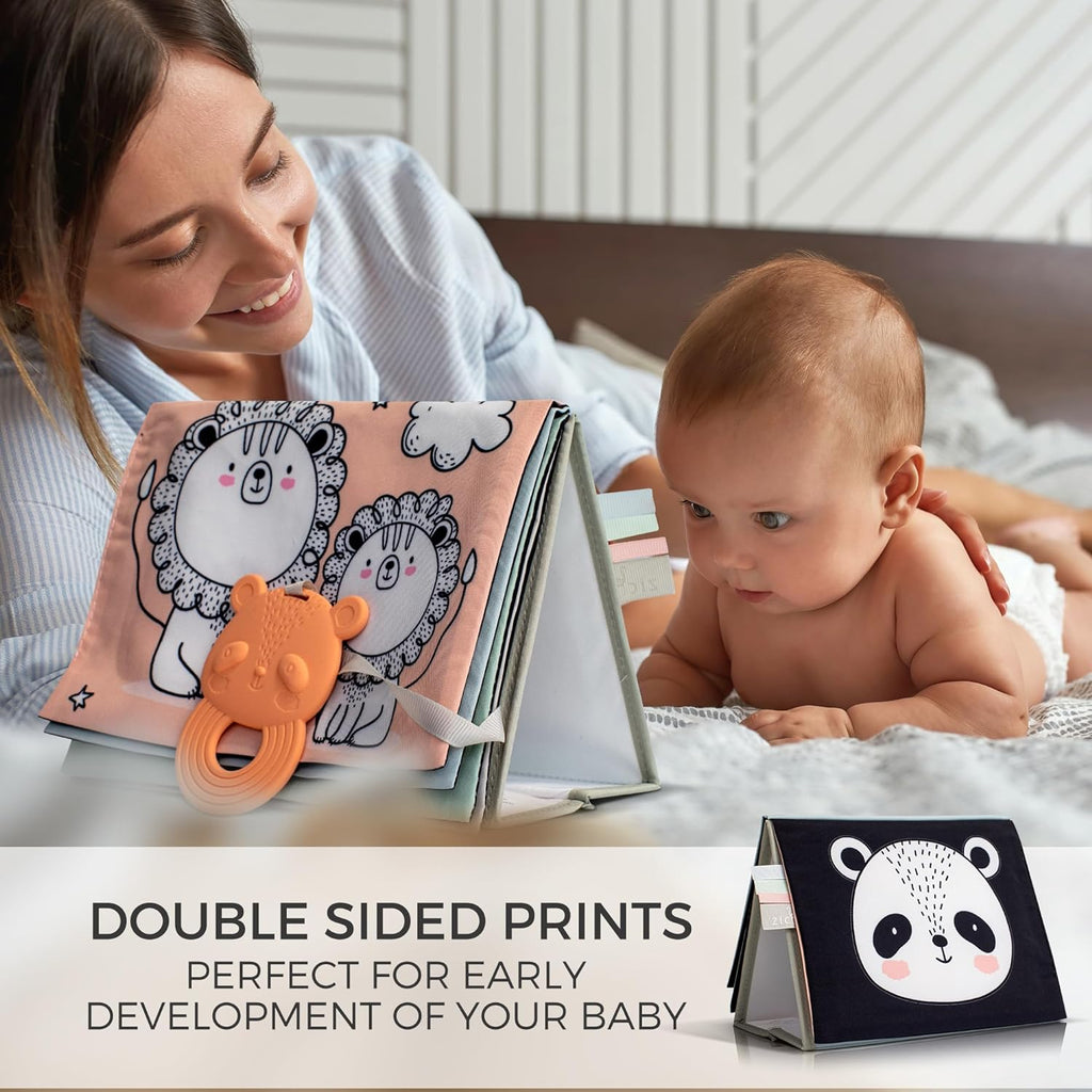 Skiennix Soft Tummy Time Book - High Contrast Montessori Toy with Safe Mirror & Crinkle Filling | Ideal for Newborn Development