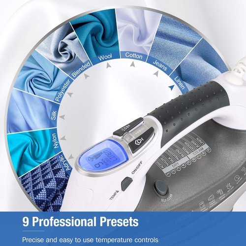 Beautural 1800-Watt Steam Iron - Digital LCD Screen, Ceramic Soleplate, 9 Temperature Settings | Gray