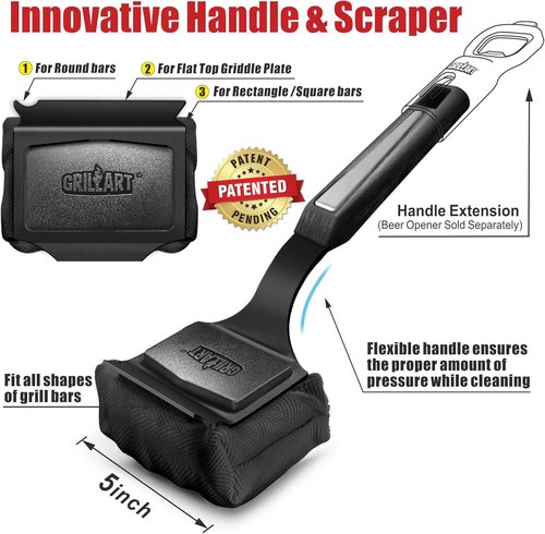GRILLART Grill Brush - Bristle-Free BBQ Cleaner with Replaceable Head for Cast Iron & Stainless Steel Grates | Dark Black