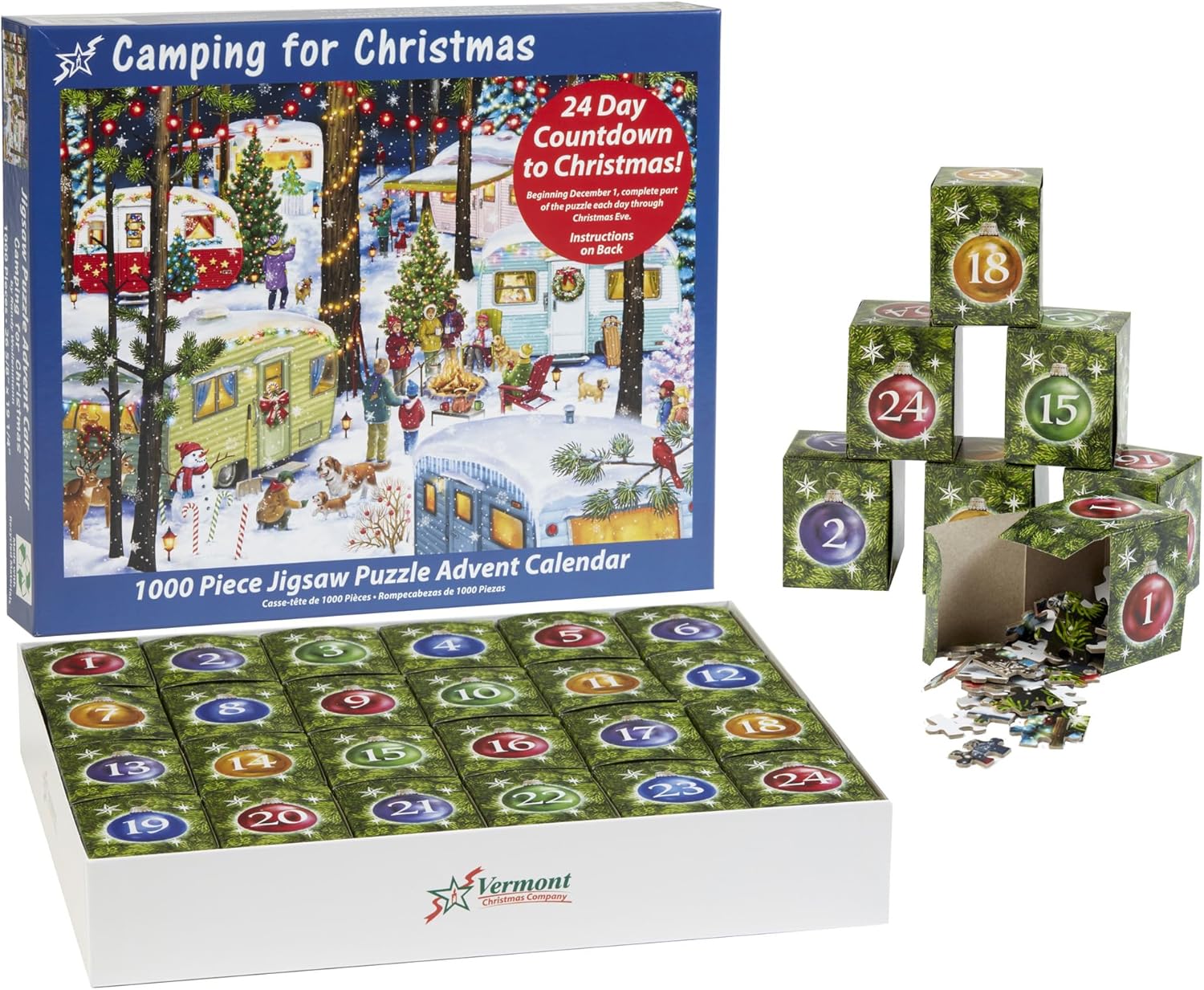 Vermont Christmas Company Jigsaw Puzzle Advent Calendar - 1000 Pieces Camping Design for Family Fun