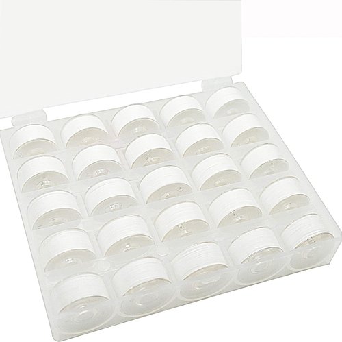Brothread 25pcs Prewound Bobbin Thread - White 60S/2 (90WT) for Embroidery & Sewing Machines