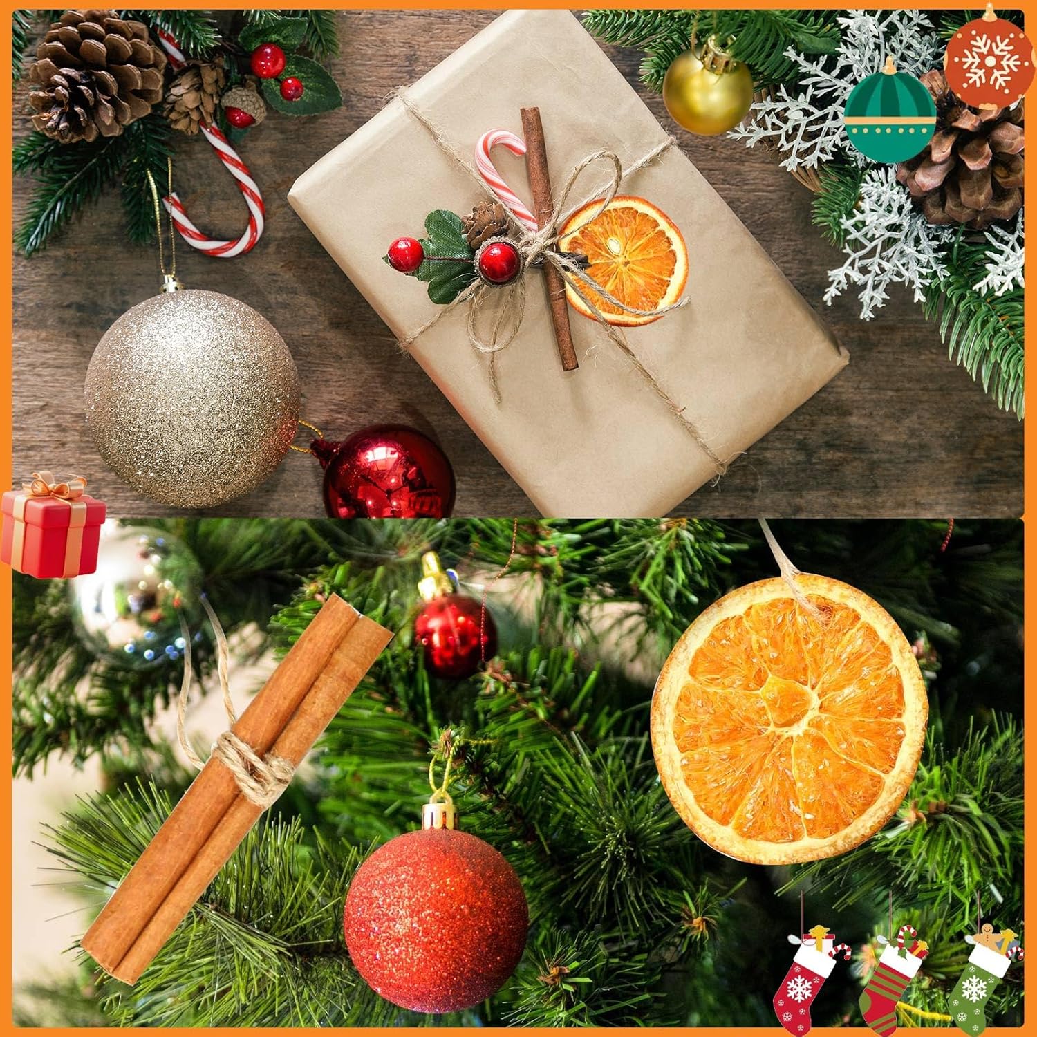 Natural Dried Orange Slices Christmas Ornaments Set by [Brand Name] - 31 Pcs with Cinnamon Sticks & Pinecones for Rustic Holiday Decor