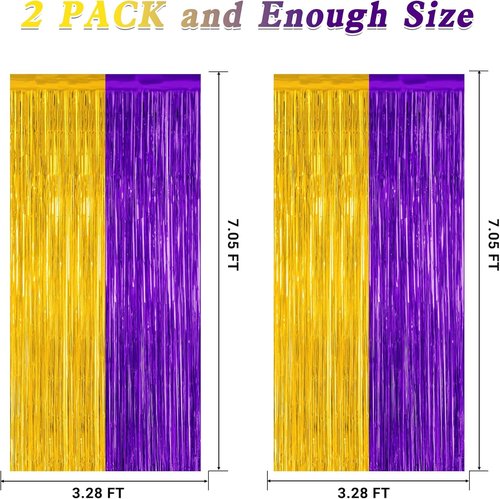 Graduation Backdrop - 2 Pack Metallic Purple & Gold Foil Fringe Curtains | 3.28 FT x 7.05 FT Class of 2026 Decor