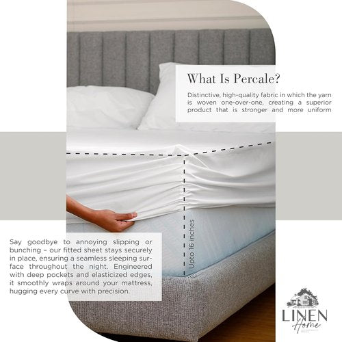Linen Home 100% Cotton Percale Queen Sheets Set - Crisp White, Deep Pocket, 4-Piece Bedding Essentials