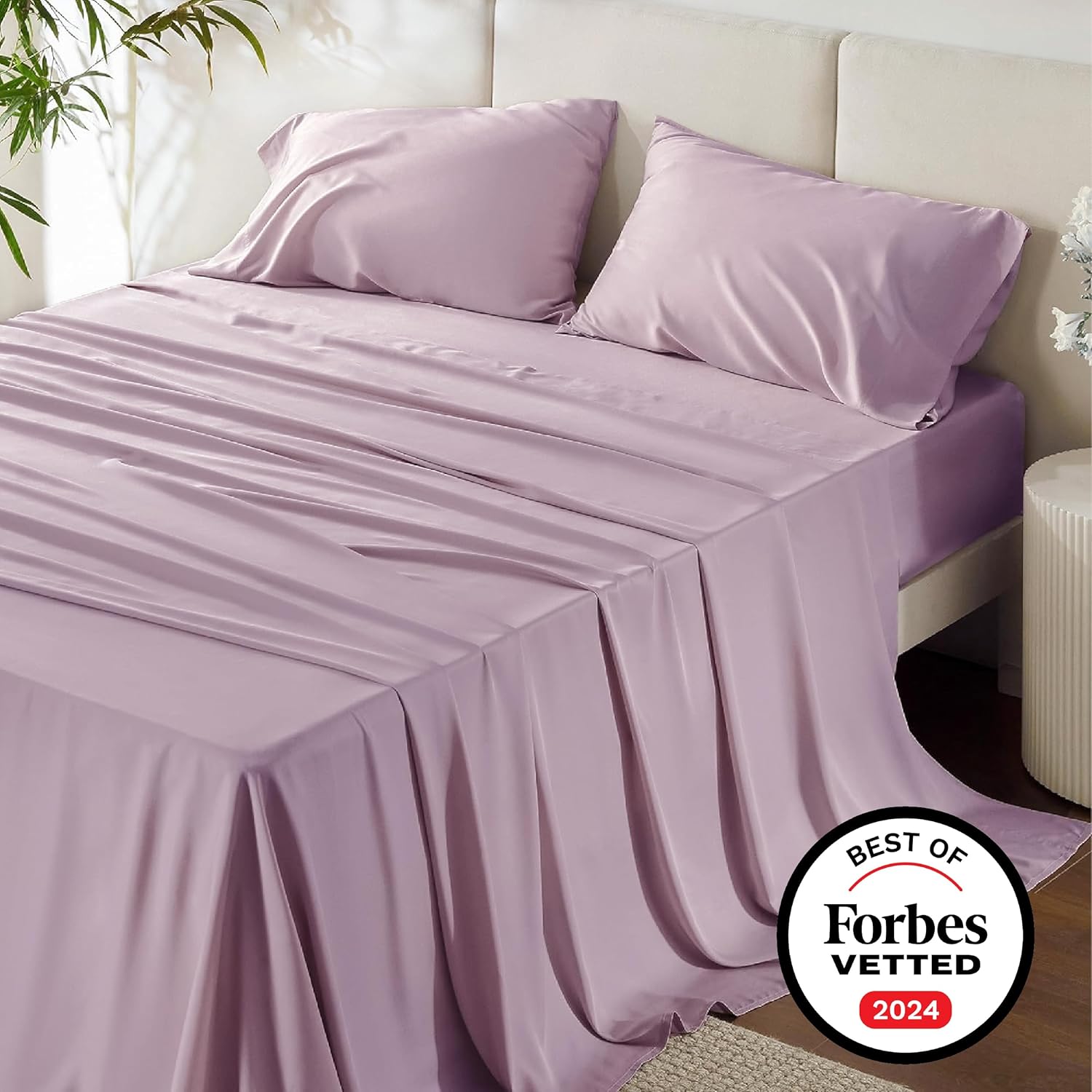 Bedsure Cooling Bed Sheets - Breathable Rayon from Bamboo | Soft Luxury Bedding, Full Size, Lavender